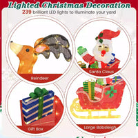 Pre-lit Christmas Santa Claus & Reindeer Sleigh Xmas Decor Set w/ 239 LED Lights