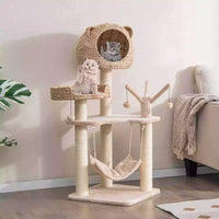 121cm Tall Multi-Layer Cat Tree Tower w/ Rotatable Hanging Balls & Sisal Posts