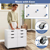 4-Drawer Dresser Chest w/Doors Mobile Wood Storage Cabinet Rolling Printer Stand