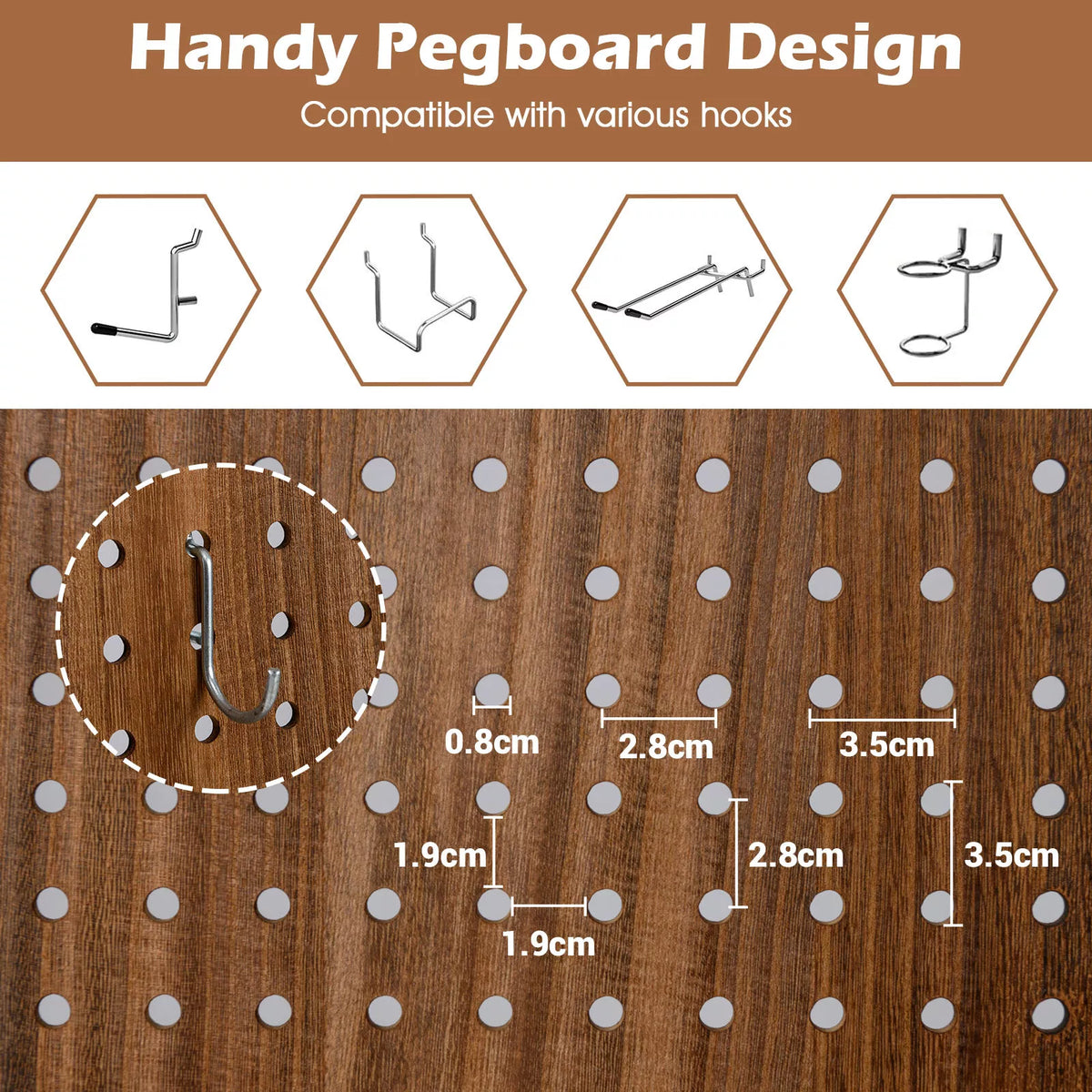 4/6 Panels Pegboard Display 170cm Folding Room Divider Privacy Screen Brown