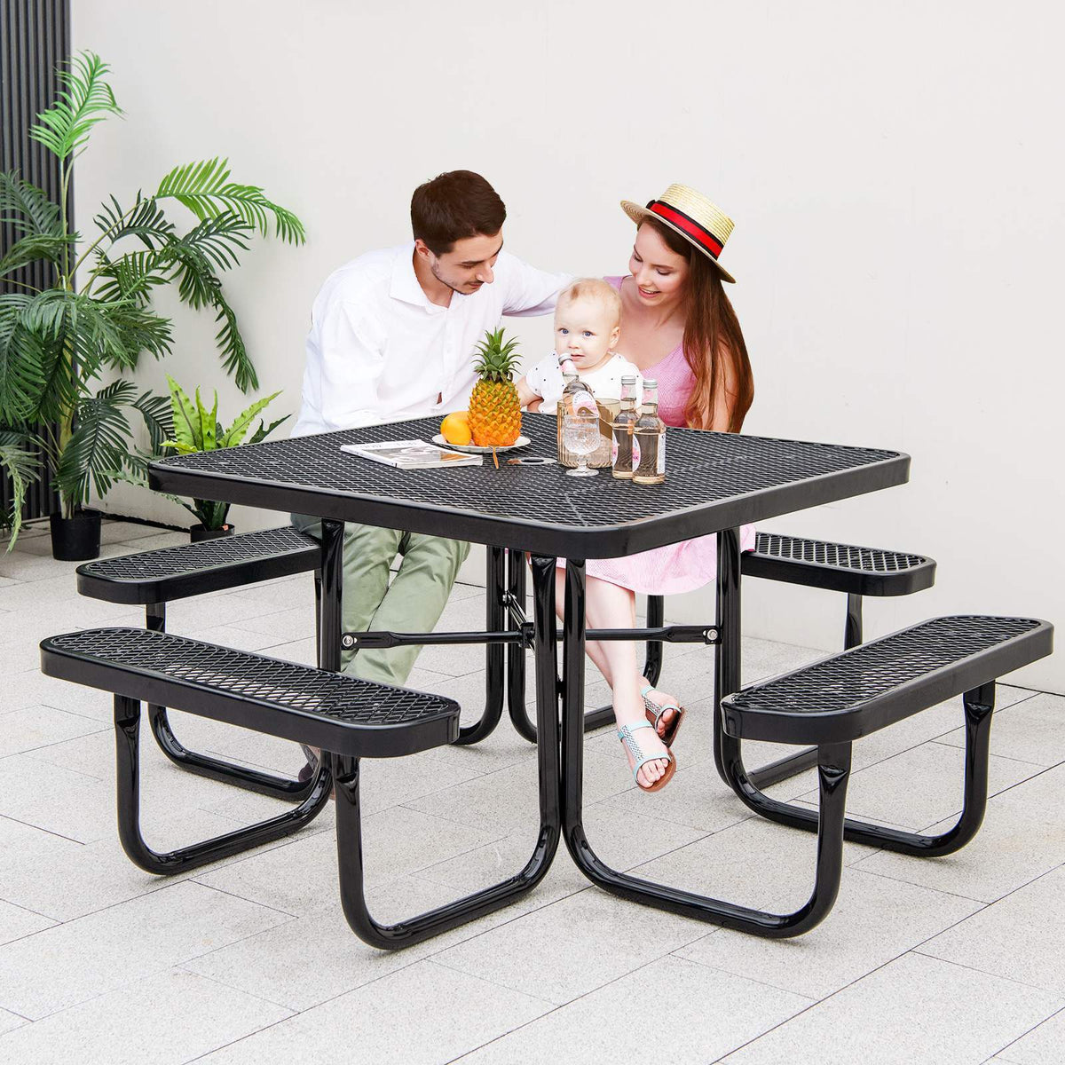 Heavy Duty Square Picnic Table & Bench for 8, 116cm Commercial Table for Garden