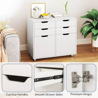 4-Drawer Dresser Chest w/Doors Mobile Wood Storage Cabinet Rolling Printer Stand