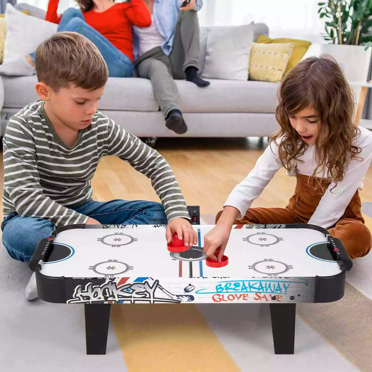 107cm Indoor Portable Air Powered Hockey Table W/LED Scoreboard for Home & Bar