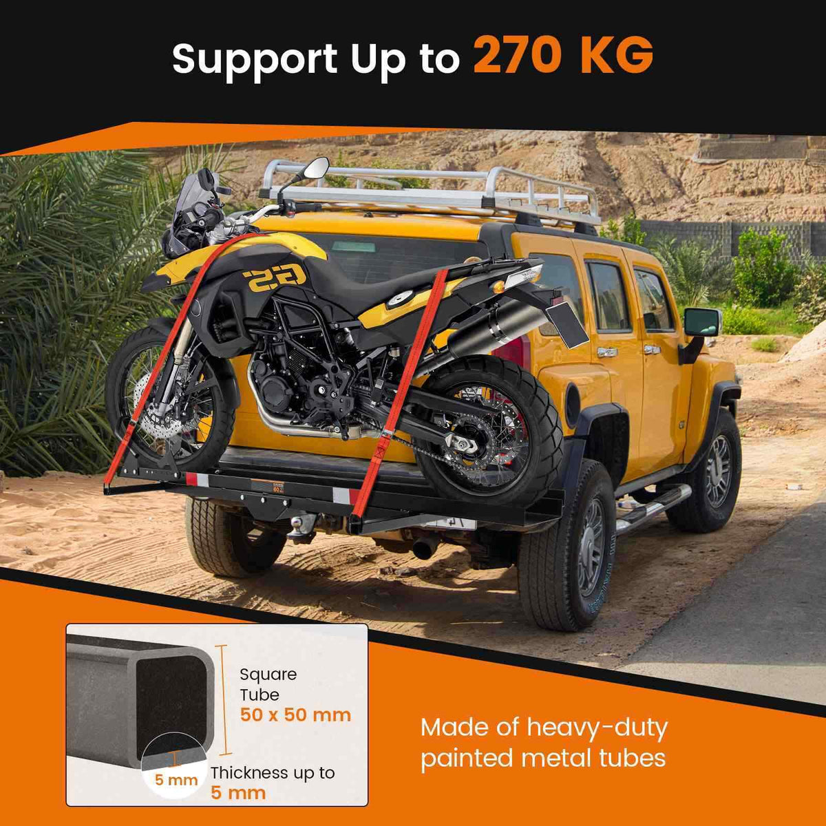 270kg Capacity Hitch-Mounted Motorcycle Carrier, Heavy Duty Steel, Truck SUV Car