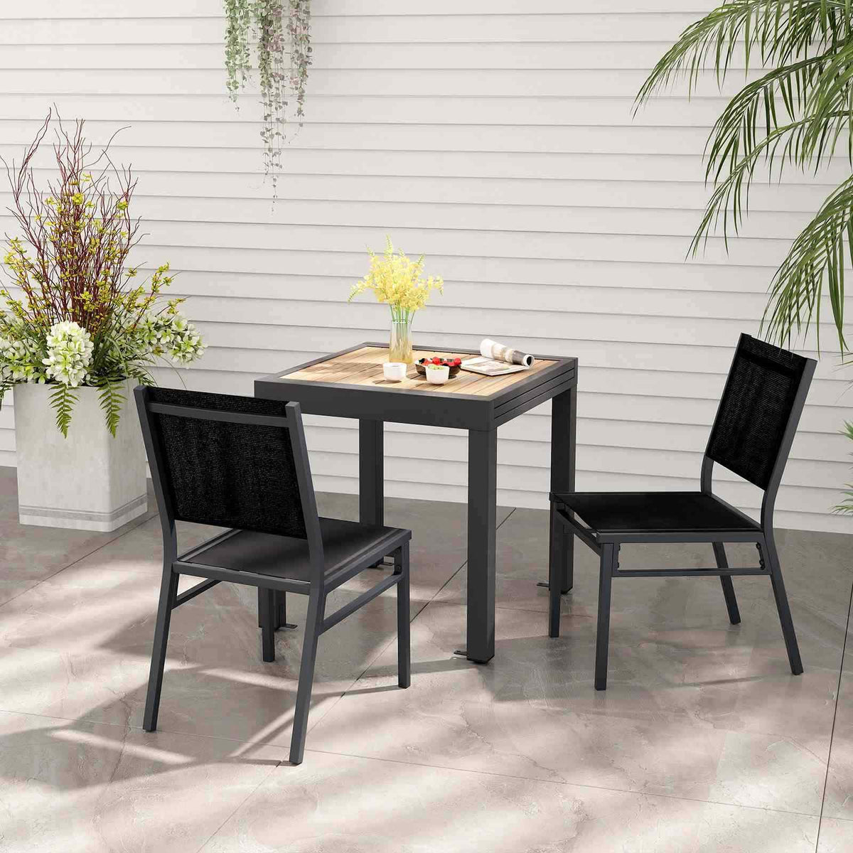 2 Pieces Outdoor Patio Armless Dining Chairs, Heavy-Duty Aluminum Frame,Backyard