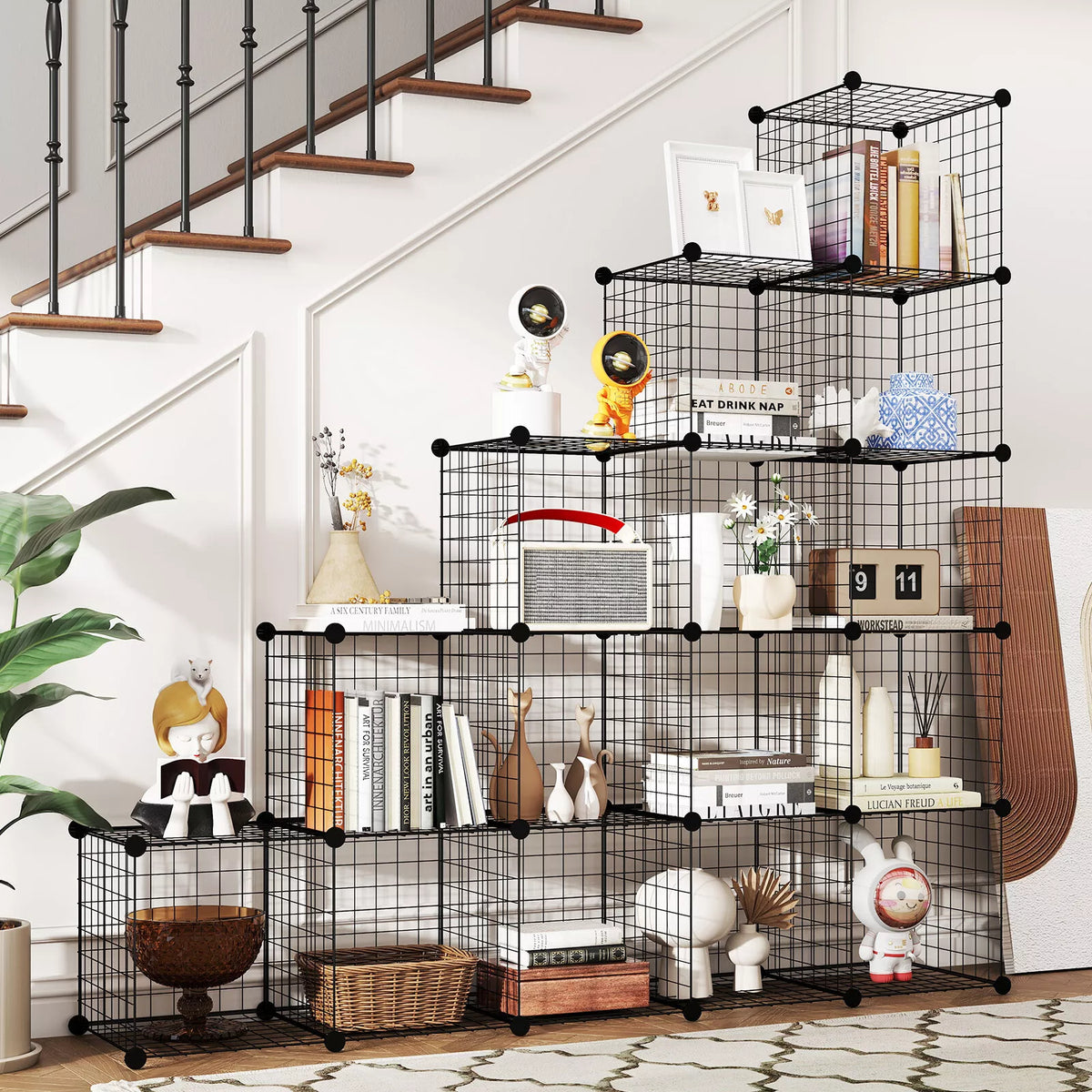 Cube Modular Rack 16 Cubes DIY Organizer Wire Cube Stackable Storage Shelves Modular Boo ...