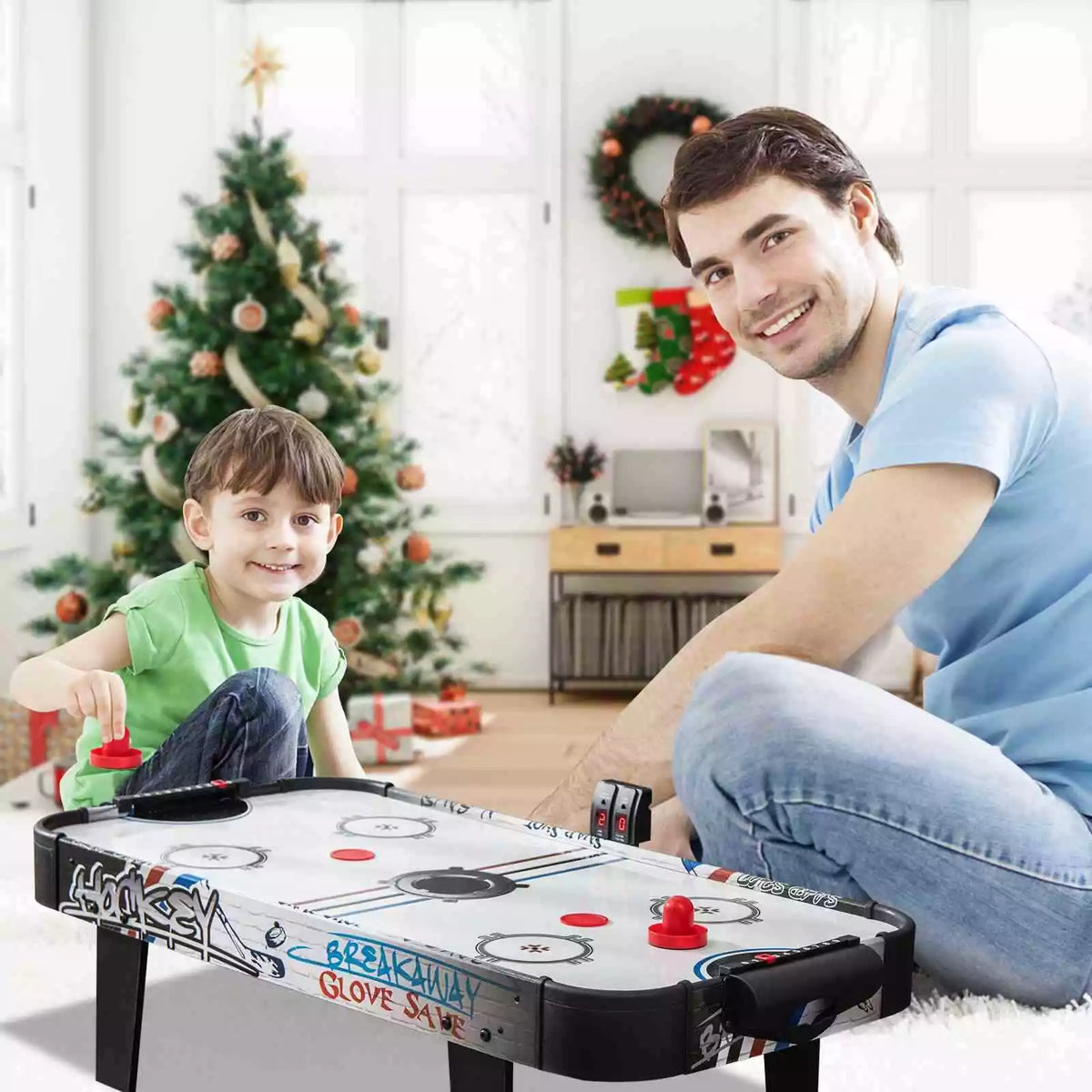 107cm Indoor Portable Air Powered Hockey Table W/LED Scoreboard for Home & Bar