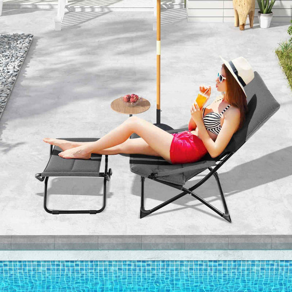 Outdoor Portable Patio Folding Sling Chair with Ottoman, Ottoman Set for Deck