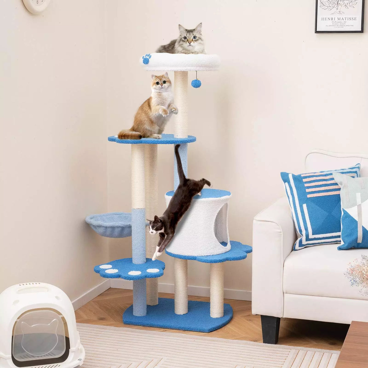 Tall Modern Cat Tree Tower w/ Sisal Scratching Posts for Kitten and Adult Cat