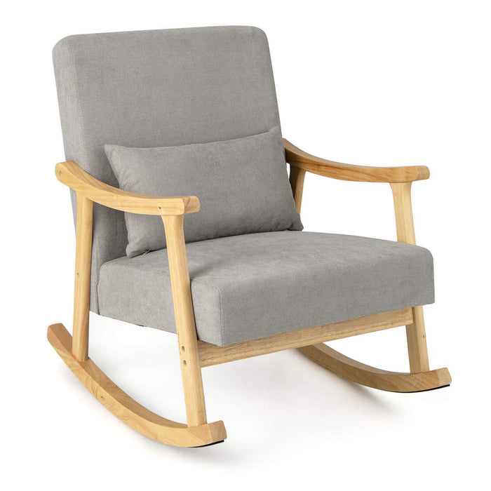 Upholstered Rocking Chair Accent Chair w/ Lumber Pillow Padded Seat Living Room