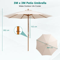 3M Outdoor Patio Umbrella w/Ventilation Hole,Poolside, Backyard and Beach, Beige