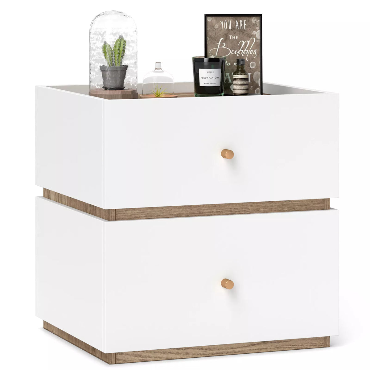 2-Drawer Nightstand Bedside Table Modern End Table Side Table Bedroom White