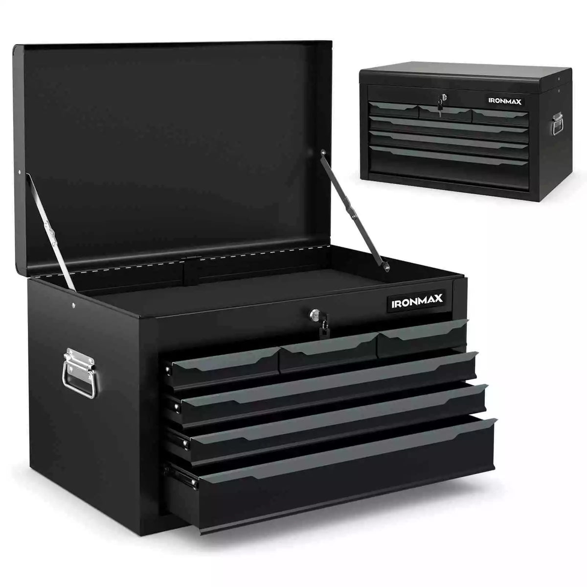 Portable Steel Tool Box 60cm Tool Chest Case w/6 Drawers & Automatic Lock Garage