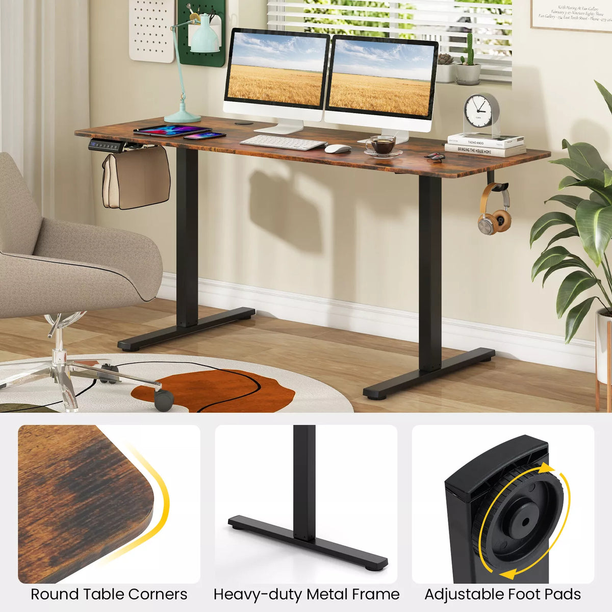 Electric Standing Desk 160 x 60 cm Large Sit Stand Desk w/ 3 Memory Heights