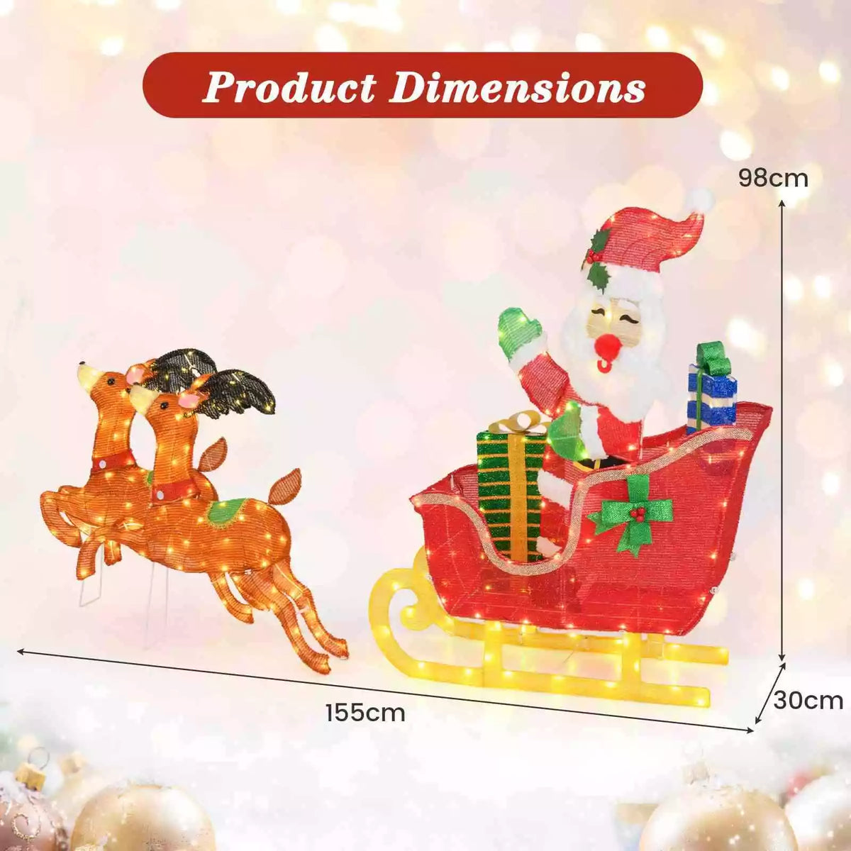 Pre-lit Christmas Santa Claus & Reindeer Sleigh Xmas Decor Set w/ 239 LED Lights