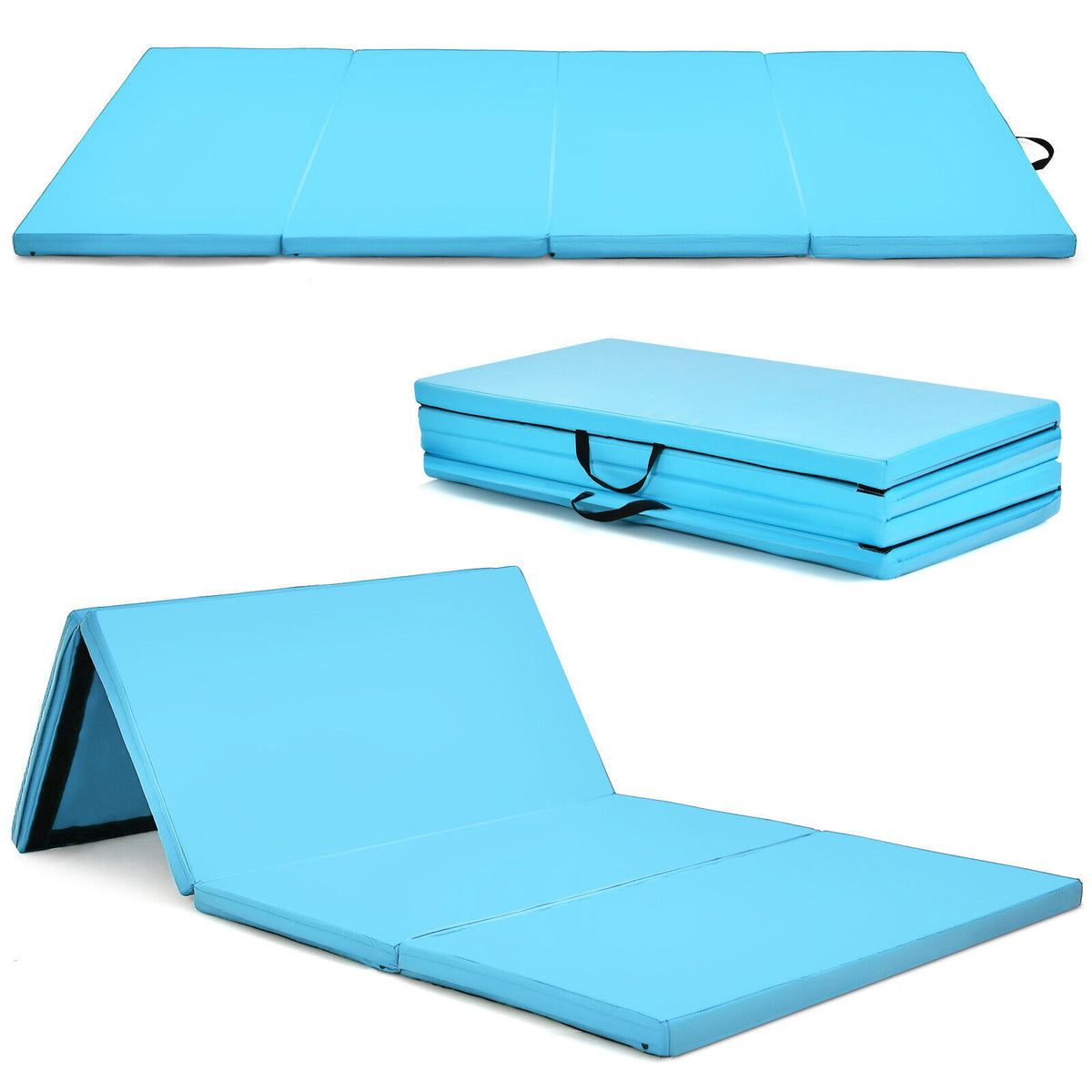 240 cm x 116 cm 4-Panel Folding Exercise Floor Mat Dance Yoga Gymnastics PU Blue