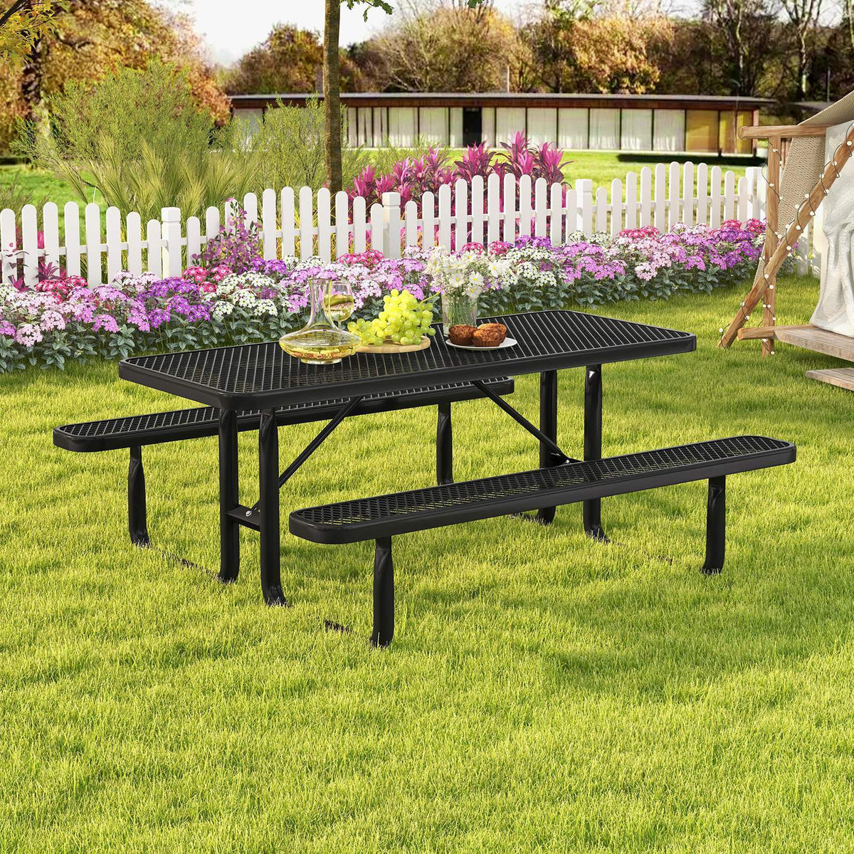 Outdoor Picnic Table & Bench Set for 8, 184cm Commercial Table for Garden, Lawn