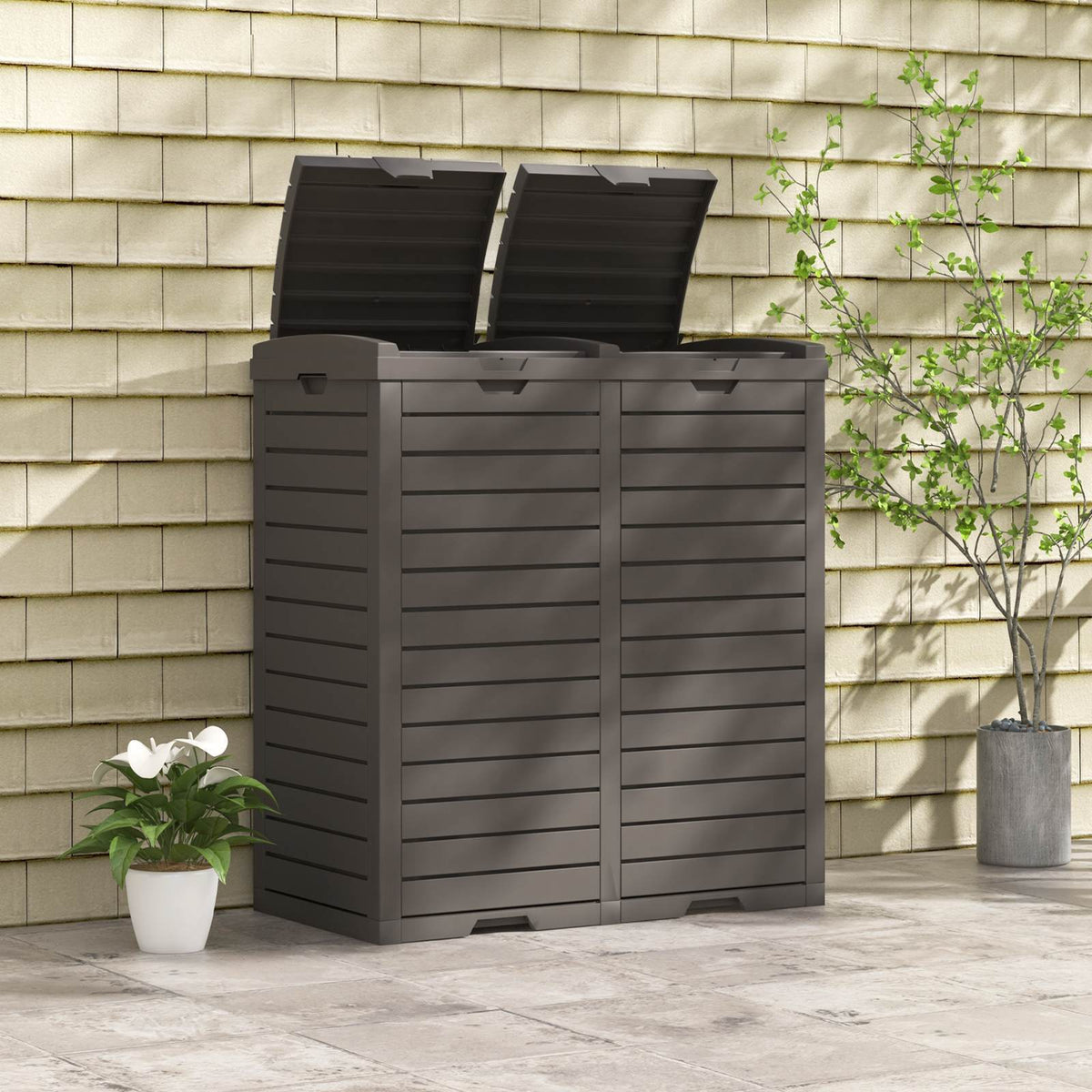 235 L Outdoor Trash Can, Waterproof Double Bucket Waste Bin,Garden, Deck,Kitchen