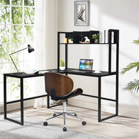 140cm L-Shaped Desk Corner Computer Desk Writing Workstation Table w/Hutch