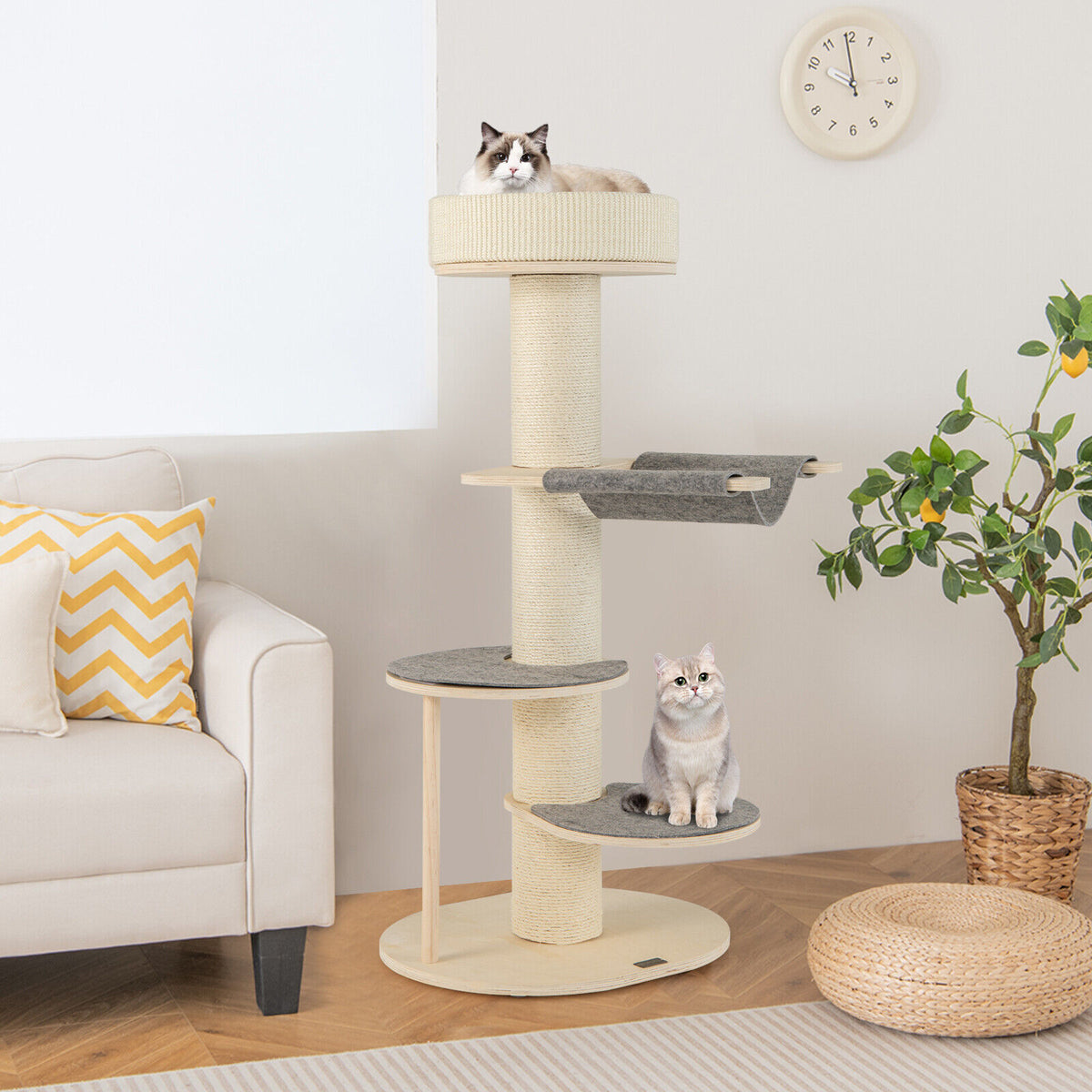 1.2M Wooden Cat Tree Tower Scratching Posts Multi-level Cando House Furniture