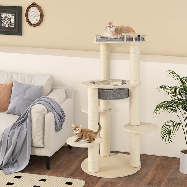 5-level Wooden Cat Tree w/Fully Wrapped Sisal Scratching Posts, Indoor Kittens