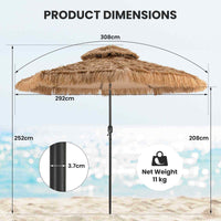 Height Adjustable & Foldable Hawaiian Style Beach Thatched Tiki Patio Umbrella