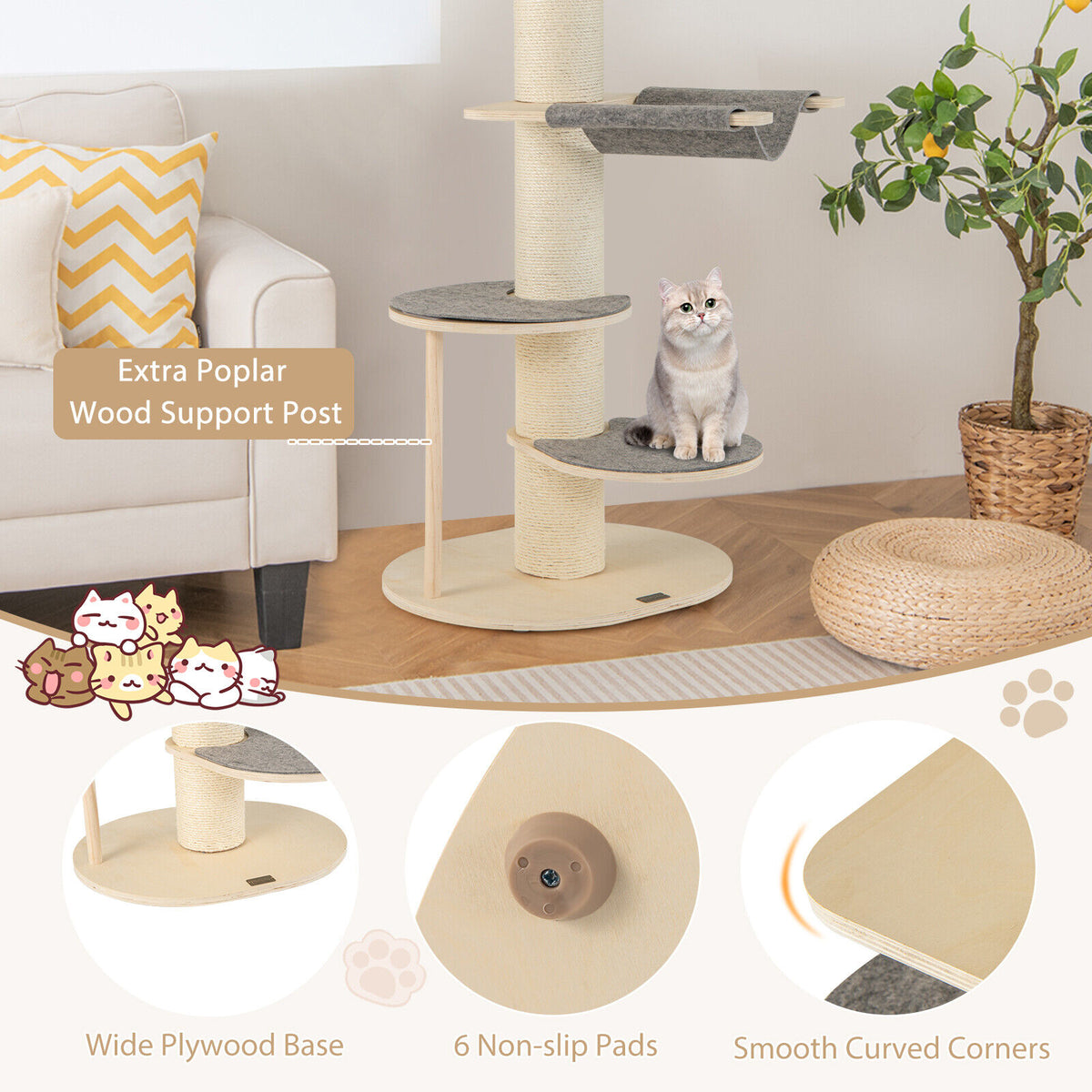 1.2M Wooden Cat Tree Tower Scratching Posts Multi-level Cando House Furniture