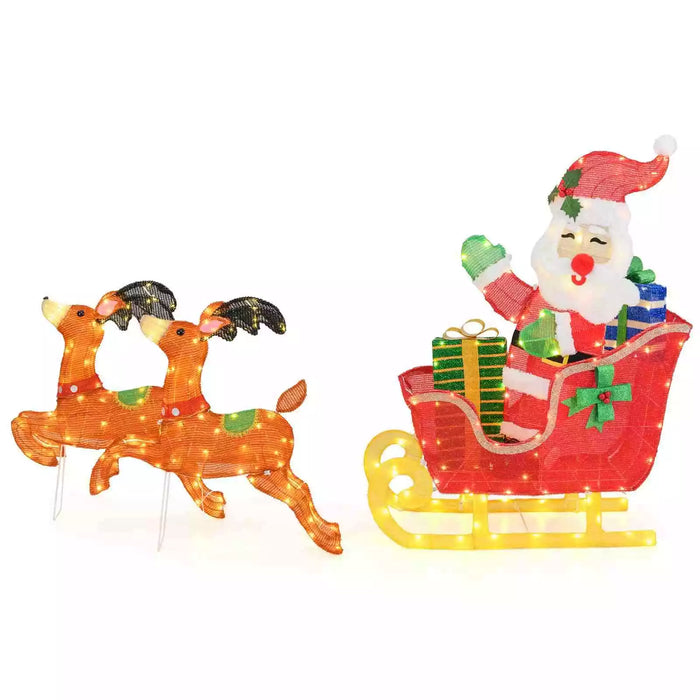 Pre-lit Christmas Santa Claus & Reindeer Sleigh Xmas Decor Set w/ 239 LED Lights