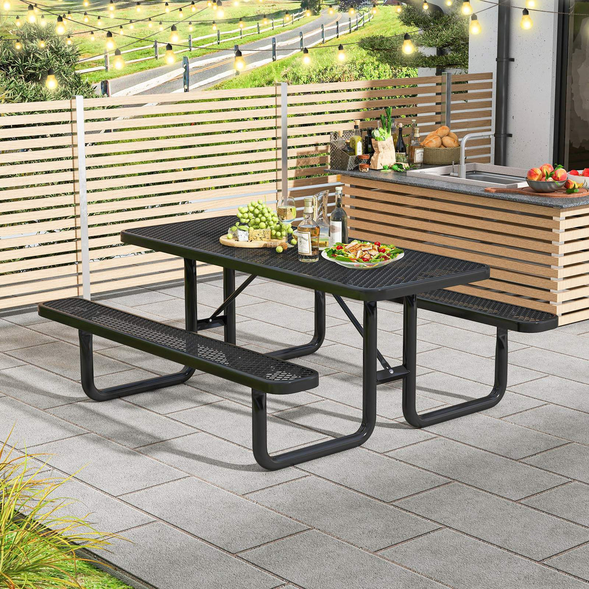 Outdoor Picnic Table & Bench Set for 8, 184cm Commercial Table for Garden, Lawn