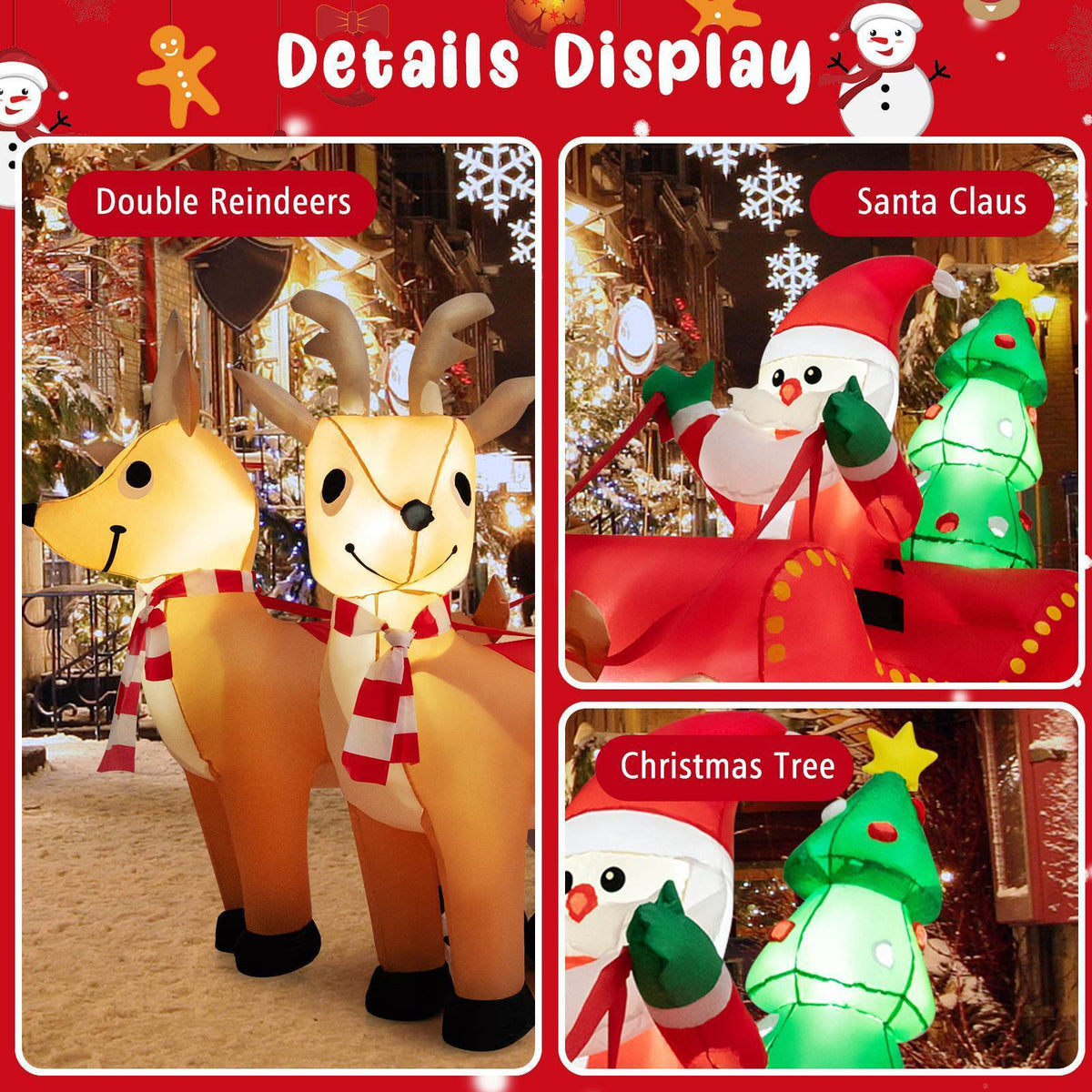 Christmas Inflatable Santa Claus Sleigh &Reindeer w/LED & Christmas Tree Outdoor