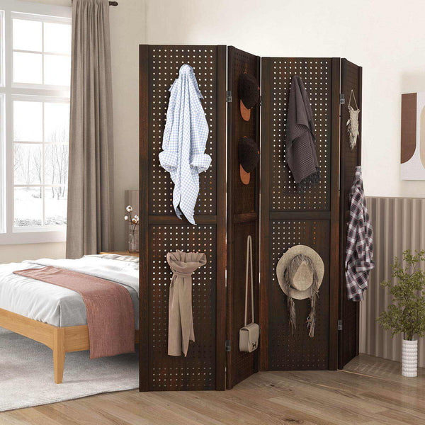 Giantex 4-Panel Room Divider Folding Pegboard Display Stand Privacy Screen Brown