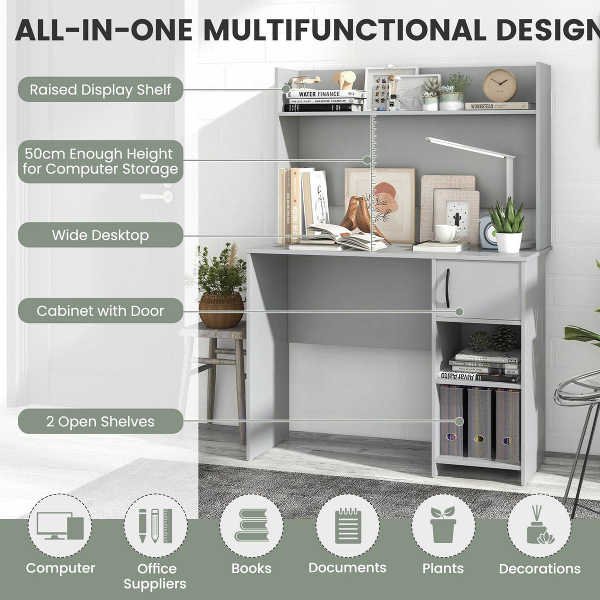 Giantex Computer Table Giantex Computer Desk with Hutch, Home Office Desk w/Raised Display Sh ...