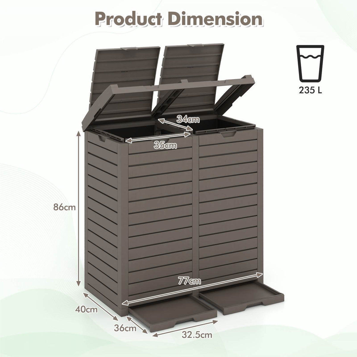 235 L Outdoor Trash Can, Waterproof Double Bucket Waste Bin,Garden, Deck,Kitchen