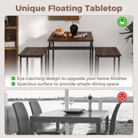 Counter Height Table with 2 Stools Floating Tabletop & Footrest Rustic Brown