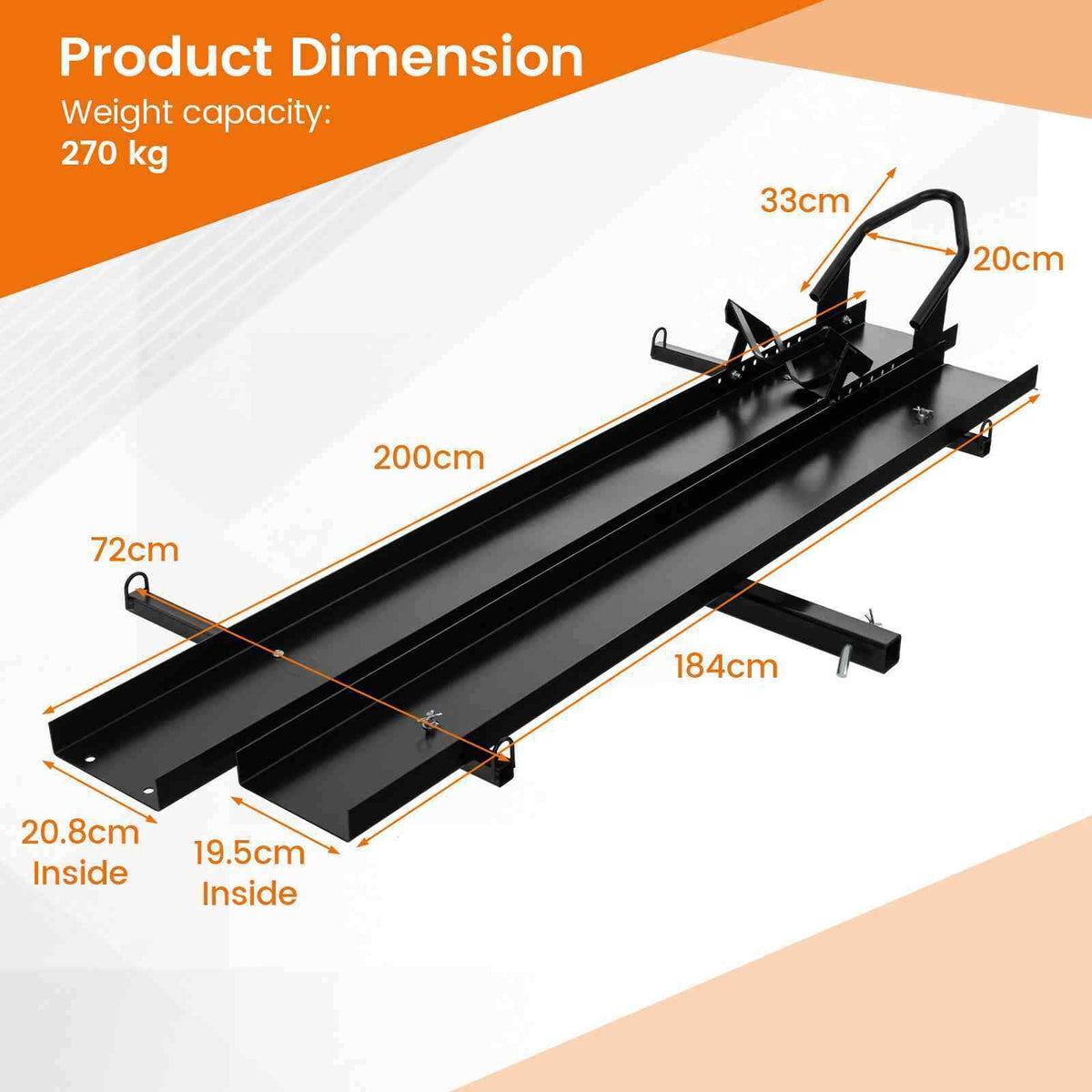 270kg Capacity Hitch-Mounted Motorcycle Carrier, Heavy Duty Steel, Truck SUV Car