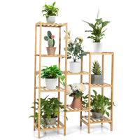 9-tier Wood Plant Stand Flower Pot Display Shelf Rack Living Room Patio