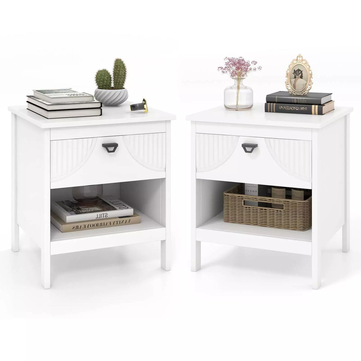 2-Tier End Table w/ Drawer Wood Sofa Side Table Nightstand Bedside Storage Table