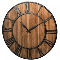 Round Wall Clock Decorative Retro Wooden Wall Clock w/ Large Roman Numerals