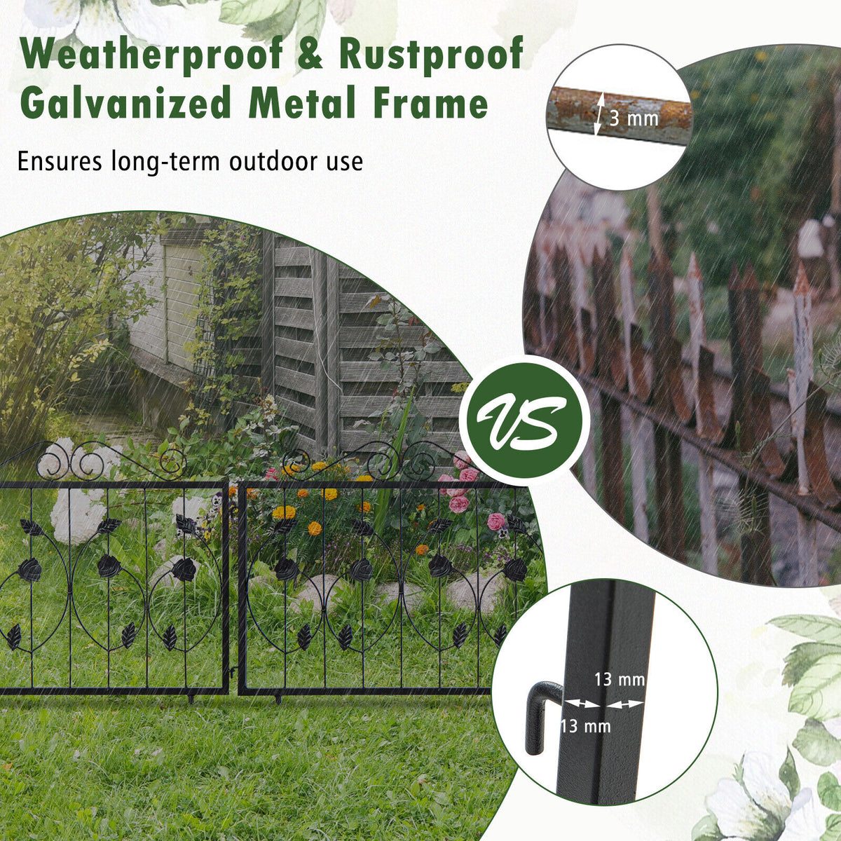 8PCS Metal Garden Flower Fence Outdoor Animal Barrier Panel Edging Rustproof