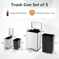 40L & 6L Step Trash Can Combo Set Stainless Steel Waste Bin Dustbin Home Office