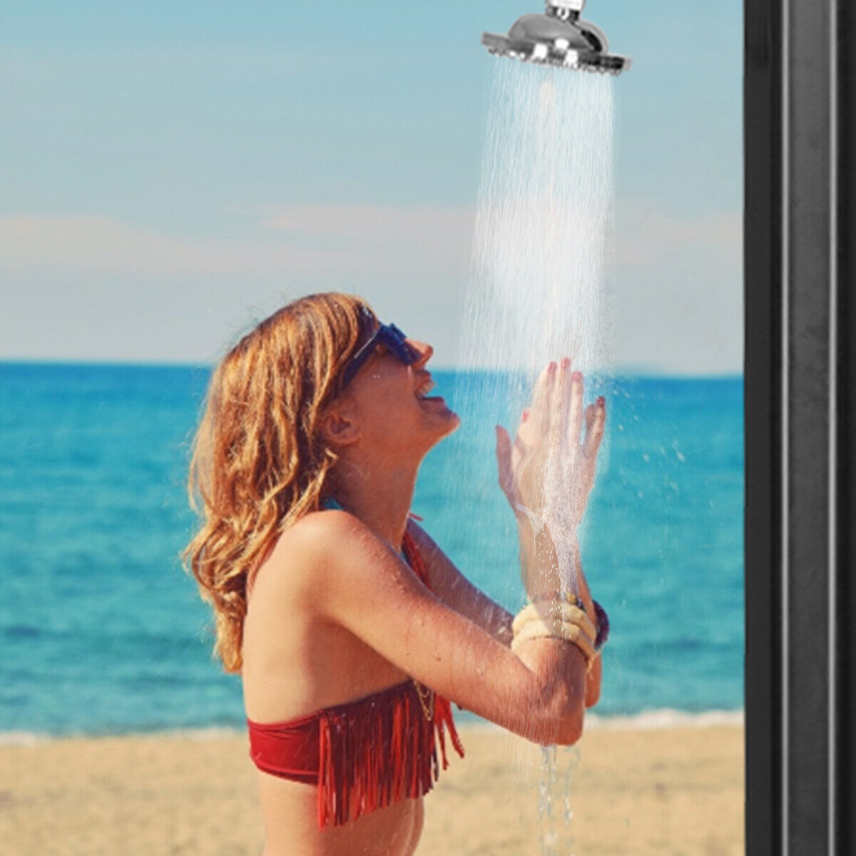 2.2 M 35 L Outdoor Solar Heated Shower 2-Section W/360° Head & Foot Shower