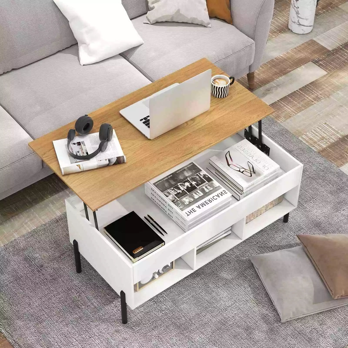 Lift Top Coffee Station Table w/ Rising Tabletop for Living Room Reception Room