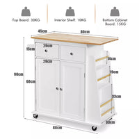 Kitchen Island with Storage Rolling Trolley Cart 2-Door Cabinet Dining Room