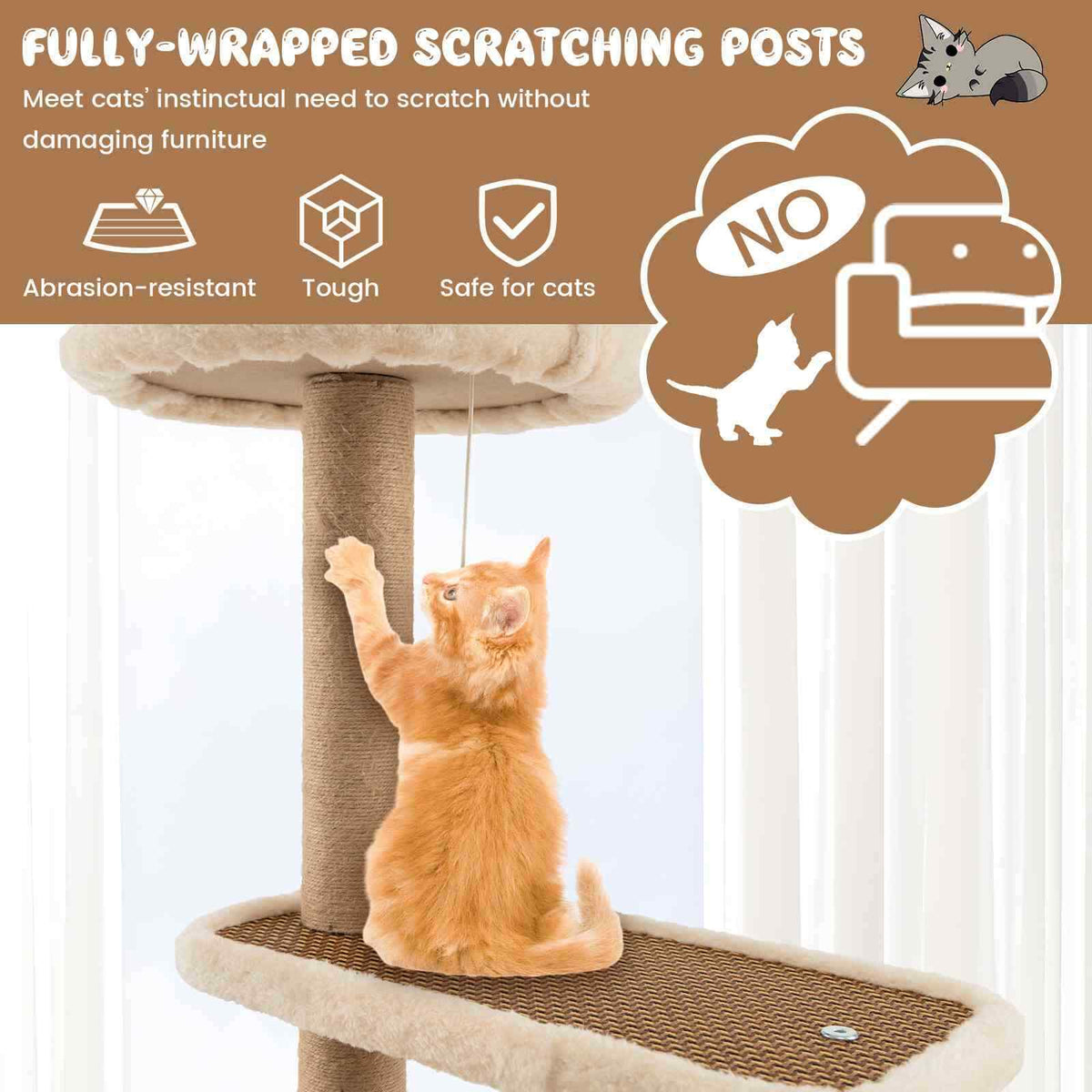 4-level Cat Tower Activity Center for Indoor Cats w/Rattan Mat, Scratching Posts