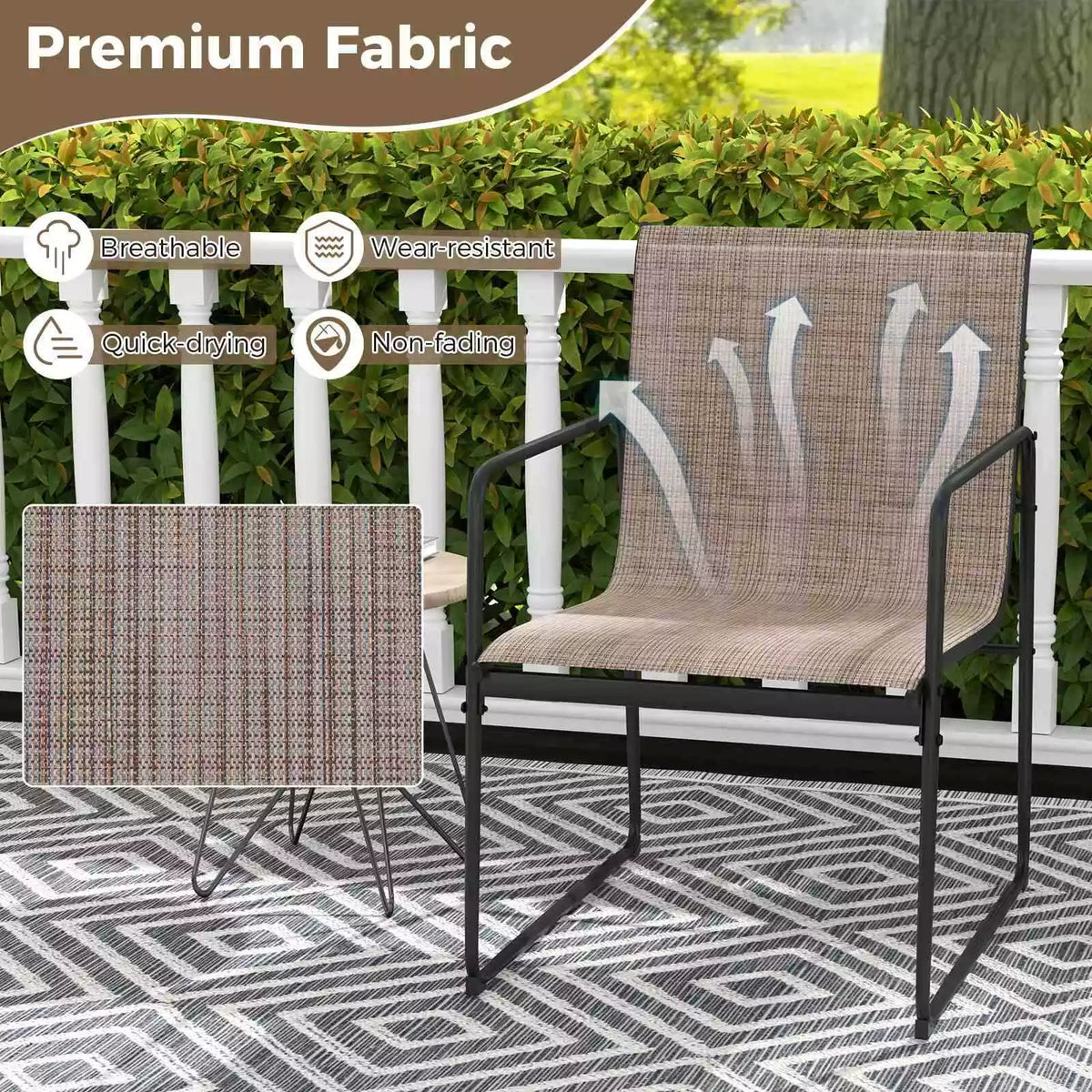 Outdoor Dining Chairs Set of 2 Patio Furniture Chair w/Breathable Seat &Backrest