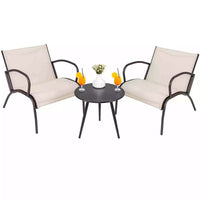 3 Piece Patio Bistro Set Aluminum Outdoor Furniture w/ Curved Fabric Seat Porch