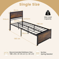 Single Size Bed Frame Metal Bed Base Heavy-duty Mattress Foundation Noise Free