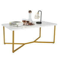 Modern Coffee Table w/ Faux Marble Tabletop & Golden Y-shaped Legs Foot Pads