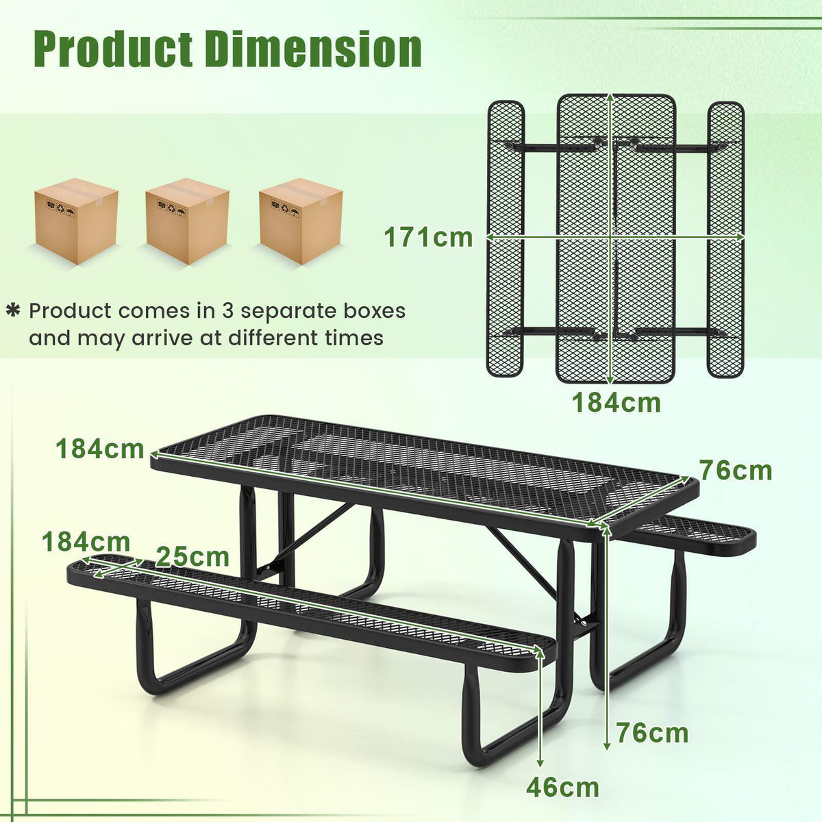 Outdoor Picnic Table & Bench Set for 8, 184cm Commercial Table for Garden, Lawn