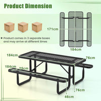 Outdoor Picnic Table & Bench Set for 8, 184cm Commercial Table for Garden, Lawn